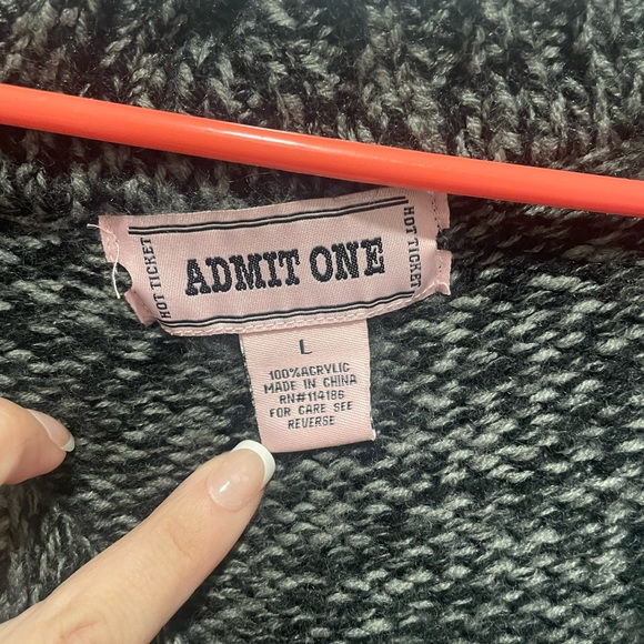 Admit One black and green Button Front Flap Collar Sweater size large - Picture 2 of 9